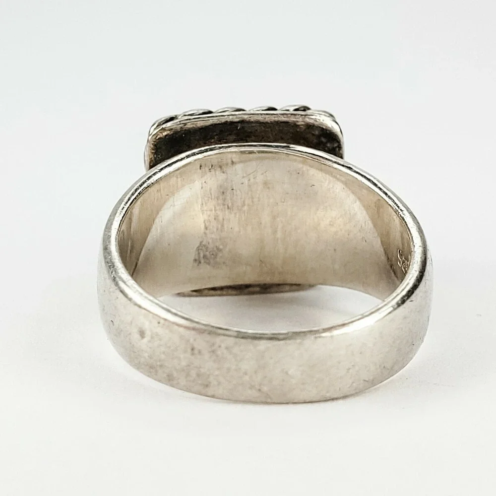 Vintage Ring Sterling Silver 925 Size 5 Square Faceted CZ Rope Border 925 7.8g